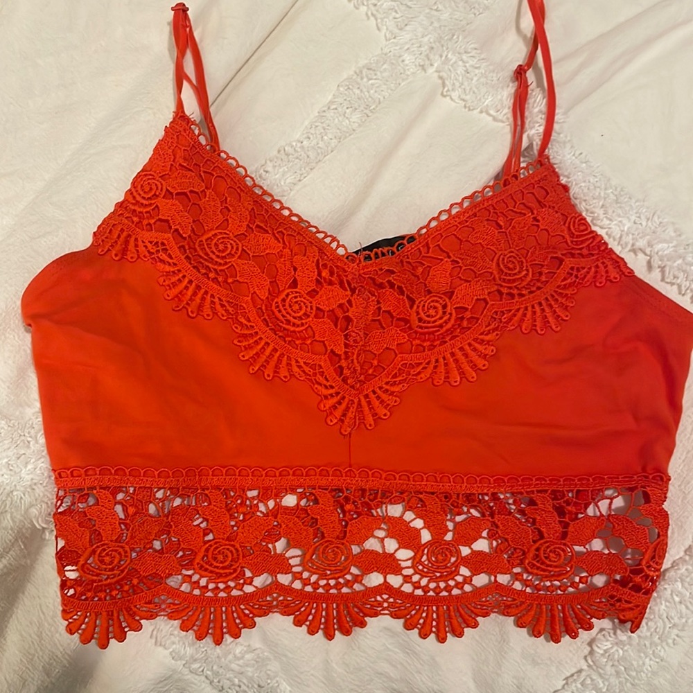 Top shop red crop top lace cami